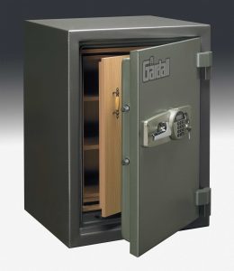 Front view of a half-opened fire rated data media safe