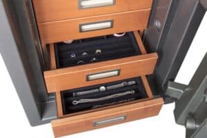 Gardall Vault open drawers with jewelries props