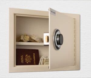 AMSEC WS1014 Wall Safe Open and props installed
