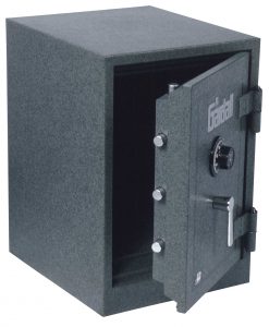 Medium-sized half opened two hour fire and burglary safe