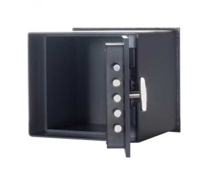 Front view of an opened empty burglary rated in-floor safe
