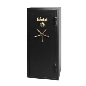 Front view of a closed fire lined burglar gun safe