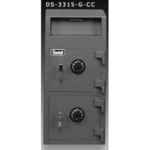 Front view of a closed heavy duty dual door deposit safe