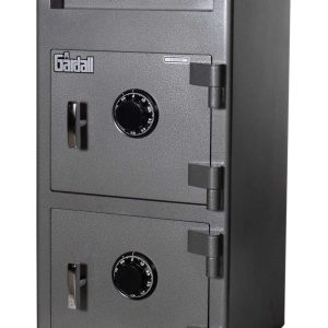 Closed front view of a heavy duty dual door deposit safe