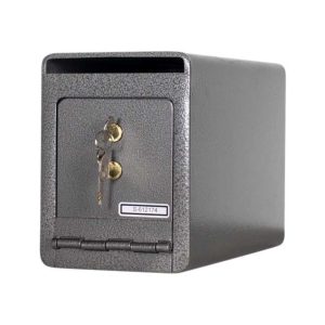 Front view of a closed b-rated under-counter depository safe