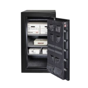 Opened front view of a fire lined burglar gun safe
